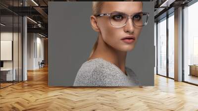 Female Eyewear. Woman In Beautiful Glasses Frame, Eyeglasses Wall mural