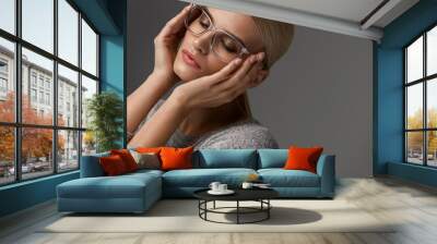 Women Fashion Glasses. Girl In Stylish Grey Eyeglasses, Eyewear Wall mural