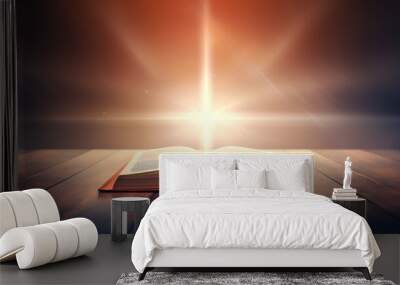 Bright light comes from Christian Bible, Bible study concept. Wall mural