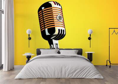 Classic retro voice microphone instrument on a yellow background. Wall mural