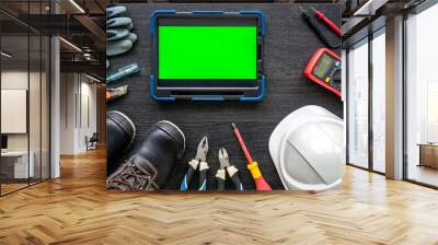 Composition with digital tablet and electrician work items. Wall mural