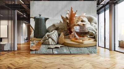 Cozy autumn still life in a homely atmosphere. Wall mural