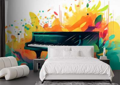 Creative colored background with grand piano, generative AI. Wall mural