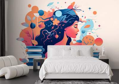 Creative illustration for Book Day, generative AI. Wall mural