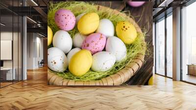 Easter composition with eggs in a decorative nest. Wall mural