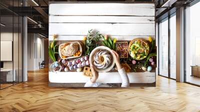 For a table set with food, Easter holiday. Wall mural