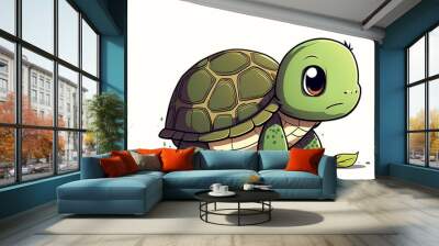 Funny cute cartoon turtle isolated, generative AI. Wall mural