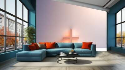 Soft light background with a Christian cross. Wall mural