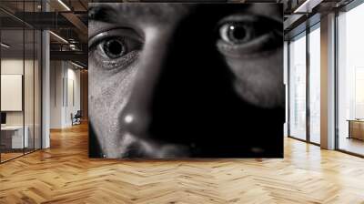 young man, sad emotions, black and white photography Wall mural