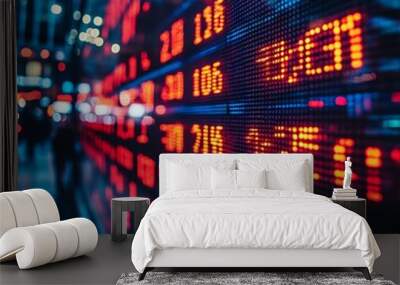 A glowing digital display of numbers and stock market data. Wall mural