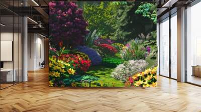 A lush, colorful garden with a path through it Wall mural