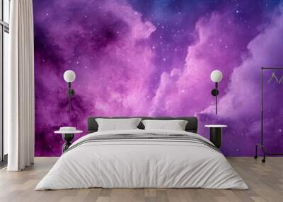 A vibrant purple nebula with a scattered field of stars. Wall mural