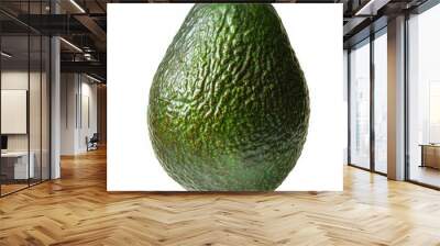 A whole, ripe avocado with a green, bumpy skin, isolated on a white background. Wall mural