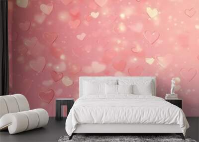 Abstract pink background with blurred hearts and bokeh effect. Wall mural