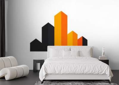 Simple flat design of a skyscraper silhouette with an orange color gradient. Wall mural