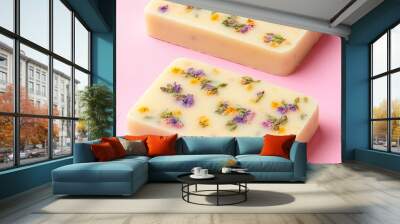 Two bars of handmade soap with dried flowers. Wall mural