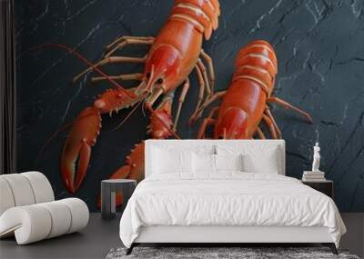 Two fresh lobsters on a dark background. Wall mural