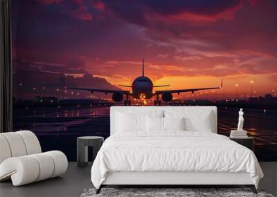 Airplane flying in the sky transportation travel vehicles with modern wing Generate AI Wall mural