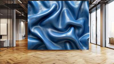 An elegant and luxurious image showcasing a blue silky fabric with intricate waves and folds creating a sense of movement and fluidity Wall mural