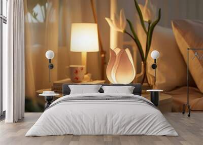 Elegant flower shaped night light provide calm comfortable indoor attractive aesthetic Generate AI Wall mural