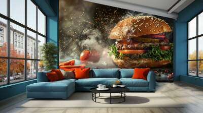 Fast food burger that feature layer of bread with topping make them even more delicious Generate AI Wall mural