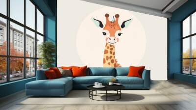 Realistic cartoon avatar cute giraffe head animal with simple minimalist background ai generated Wall mural