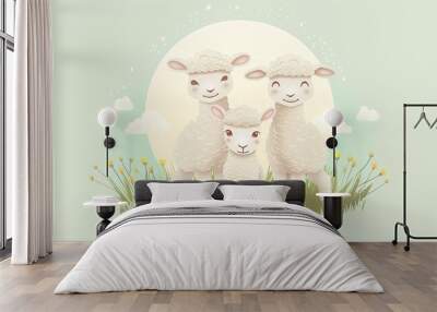 Realistic cartoon avatar of cute sheep animal on simple minimalist background Generate AI Wall mural