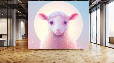 Realistic cartoon avatar of cute sheep animal on simple minimalist background Generate AI Wall mural