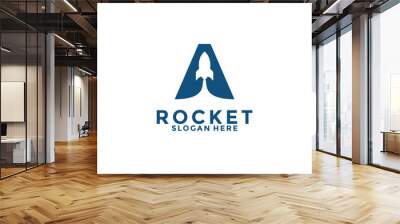 Letter A rocket logo design, rocket launch logo vector image with letter Wall mural