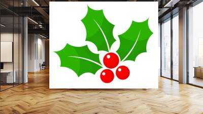 Christmas holly berry flat icon in cartoon style on white, stock vector illustration Wall mural