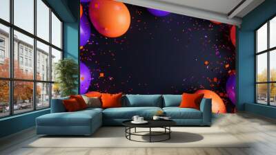 Celebration with Orange and Purple Balloons and Confetti Wall mural