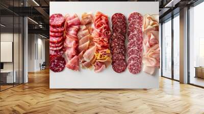 cold cuts arranged in an artistic display on a white background Wall mural