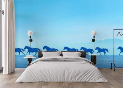 Majestic Wild Mustangs Galloping Across Untamed Western Plains Wall mural