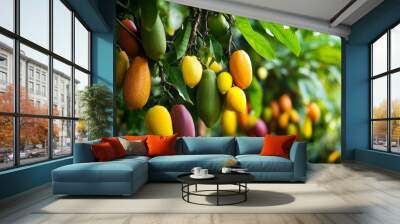 Tropical Fruits Paradise: Vibrant Bounty Hanging From Lush Green Trees Wall mural