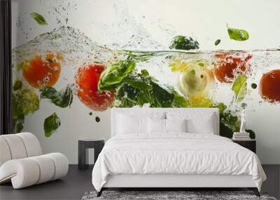 Vibrant Floating Vegetables in Minimalist Still Life Composition Wall mural