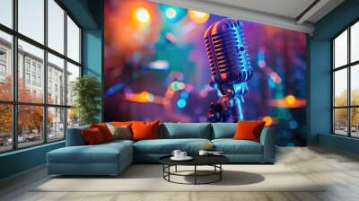 Antique mic captured on stage Wall mural