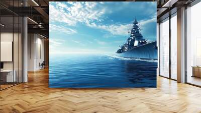 Battleship Sailing on a Calm Sea Wall mural