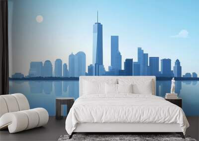 Blue Skyline of a City with Reflection Wall mural