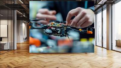 Close-up of a person's hand holding a drone with the propellers removed. Wall mural