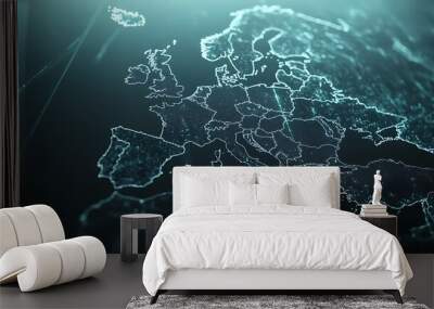 Digital Map of Europe with Glowing Outline Wall mural