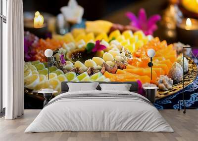 Exotic Fruit Platter with Golden Accents Wall mural