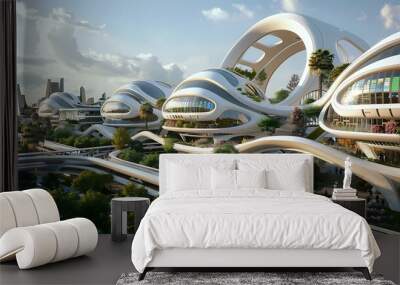 Futuristic Cityscape with Organic Architecture Wall mural