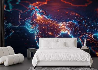 Glowing network in India's digital map Wall mural