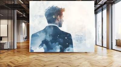 Man Gazing at the City Through Clouds Wall mural