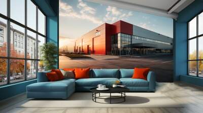 Modern Industrial Building at Sunset Wall mural