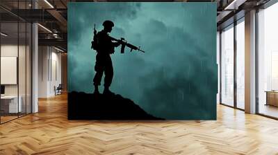 Silhouette of a Soldier in the Rain Wall mural