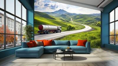 Tanker Truck Driving Through Rolling Hills Wall mural