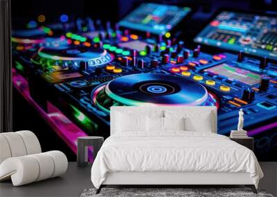 Vibrant illumination on a DJ mixer Wall mural