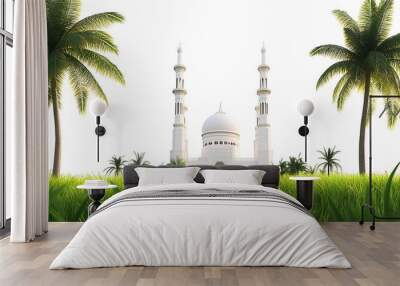 White Mosque in a Lush Tropical Setting Wall mural