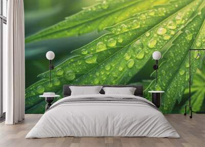 Background of green cannabis leaves, marijuana plant texture Wall mural